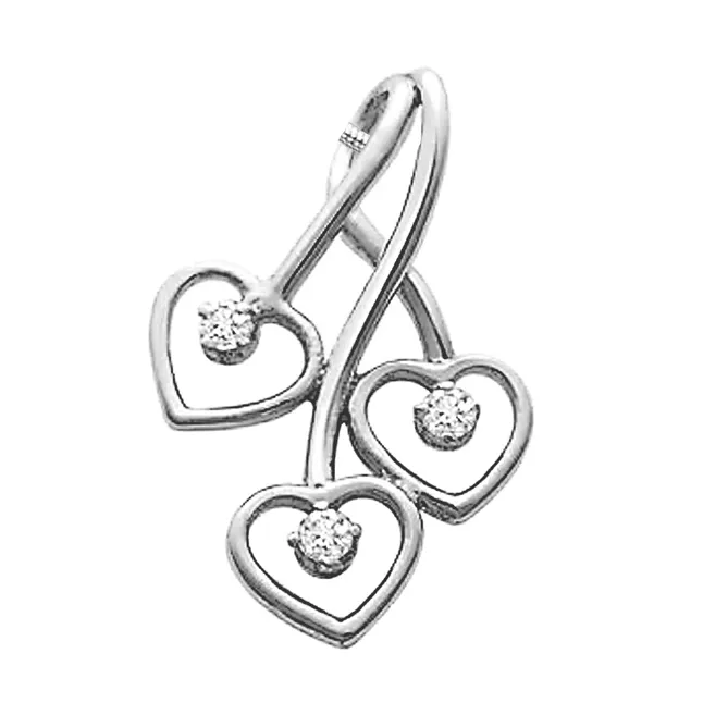 Triple Heart Delight - Real Diamond & Sterling Silver Pendant with 18 IN Chain (SDP1)