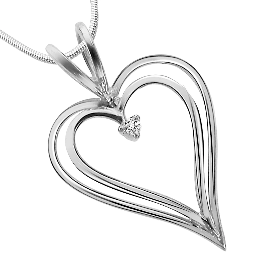 Love Pendant - Real Diamond & Sterling Silver Pendant with 18 IN Chain (SDP10)