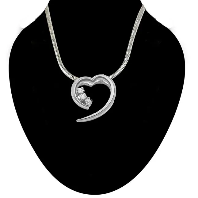 Fall in Love - Real Diamond & Sterling Silver Pendant with 18 IN Chain (SDP104)