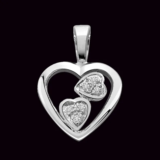 Two Soul in One Heart - Real Diamond & Sterling Silver Pendant with 18 IN Chain (SDP109)