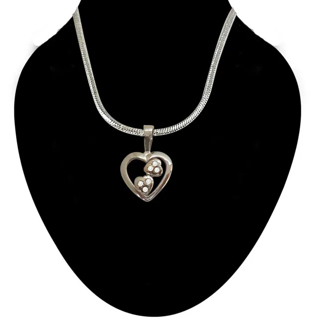 Two Soul in One Heart - Real Diamond & Sterling Silver Pendant with 18 IN Chain (SDP109)