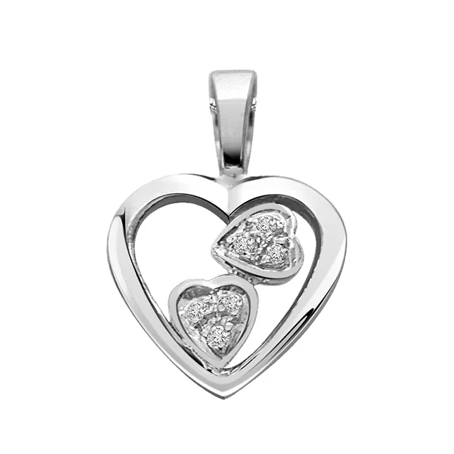 Two Soul in One Heart - Real Diamond & Sterling Silver Pendant with 18 IN Chain (SDP109)