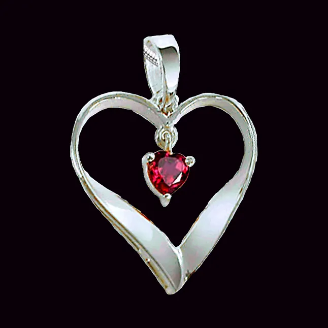 Heart of Red - Real Red Ruby & Sterling Silver Pendant with 18 IN Chain (SDP11)