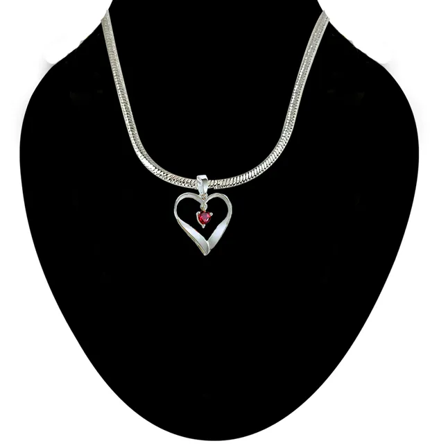 Heart of Red - Real Red Ruby & Sterling Silver Pendant with 18 IN Chain (SDP11)