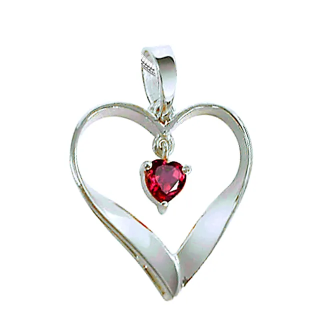 Heart of Red - Real Red Ruby & Sterling Silver Pendant with 18 IN Chain (SDP11)