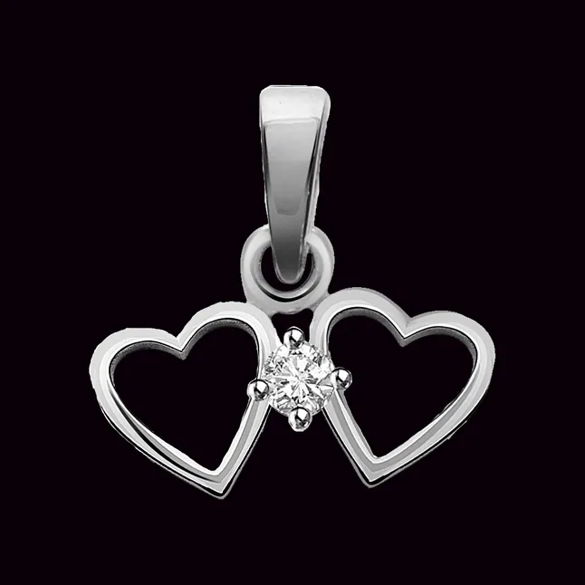 Made for Each Other - Real Diamond & Sterling Silver Pendant with 18 IN Chain (SDP113)