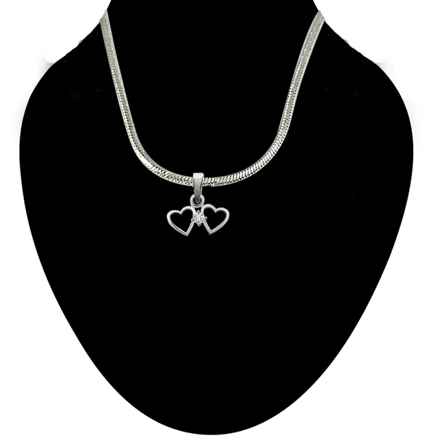 Made for Each Other - Real Diamond & Sterling Silver Pendant with 18 IN Chain (SDP113)