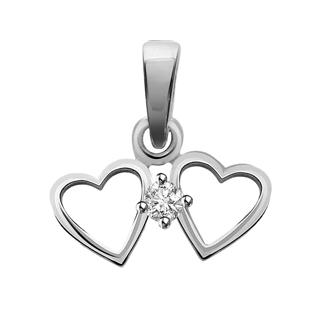 Made for Each Other - Real Diamond & Sterling Silver Pendant with 18 IN Chain (SDP113)