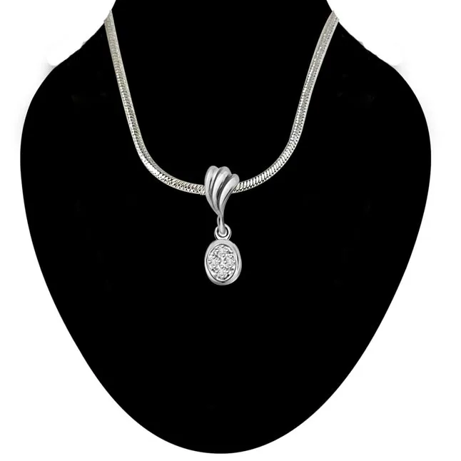 Fashion Review - Real Diamond & Sterling Silver Pendant with 18 IN Chain (SDP114)