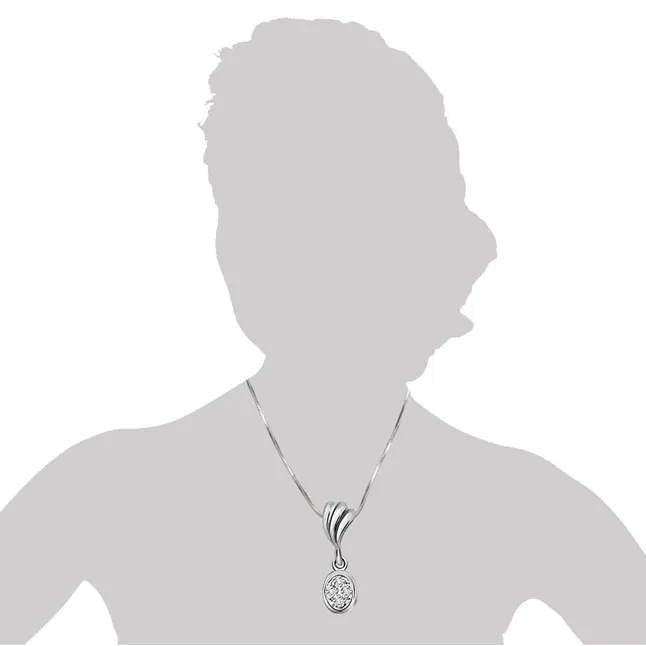 Fashion Review - Real Diamond & Sterling Silver Pendant with 18 IN Chain (SDP114)