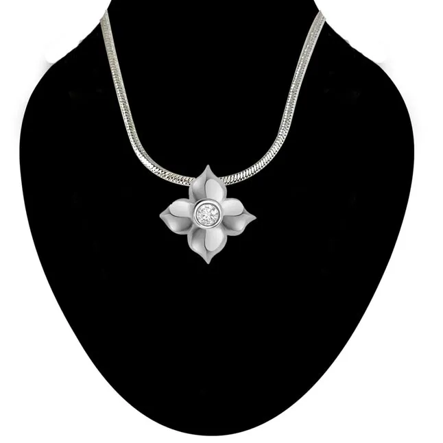 Petal's Power - Real Diamond & Sterling Silver Pendant with 18 IN Chain (SDP120)