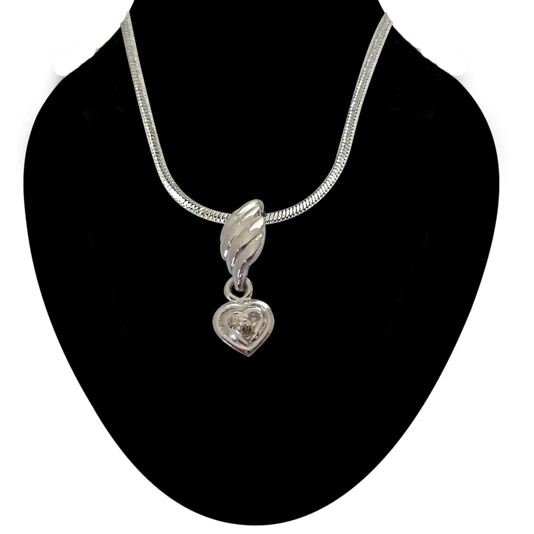From The Heart - Real Diamond & Sterling Silver Pendant with 18 IN Chain (SDP125)