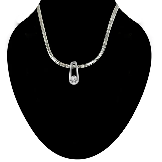 Free Falling - Real Diamond & Sterling Silver Pendant with 18 IN Chain (SDP127)
