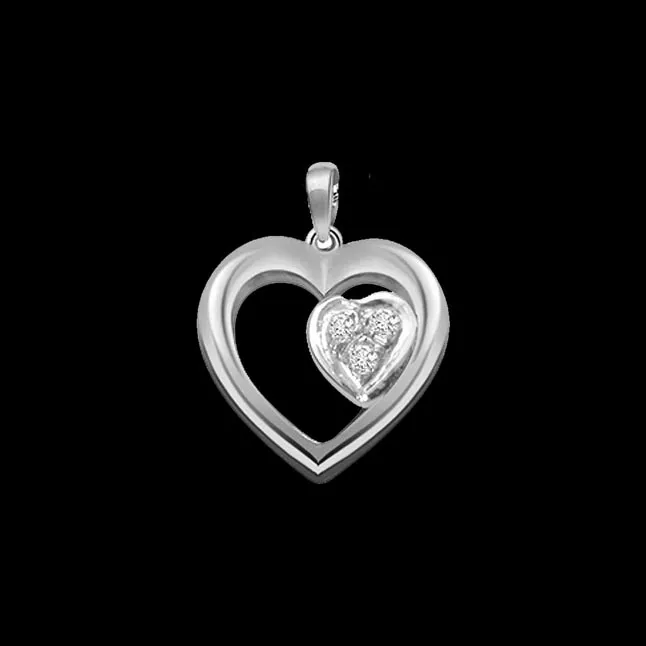 Dual Hearts - Real Diamond & Sterling Silver Pendant with 18 IN Chain (SDP143)