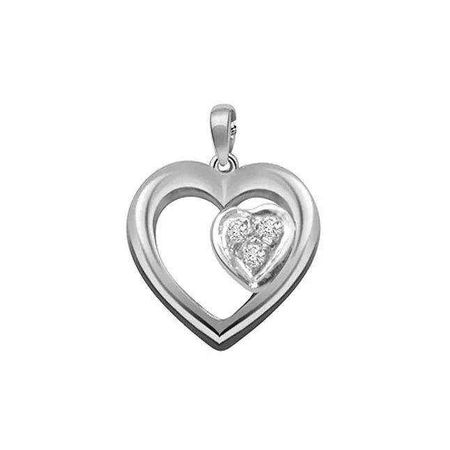 Dual Hearts - Real Diamond & Sterling Silver Pendant with 18 IN Chain (SDP143)