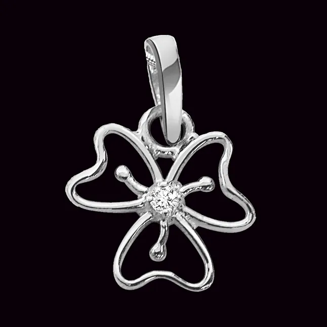 Floral Fusion - Diamond & Silver Pendant with 18 IN Chain (SDP15)