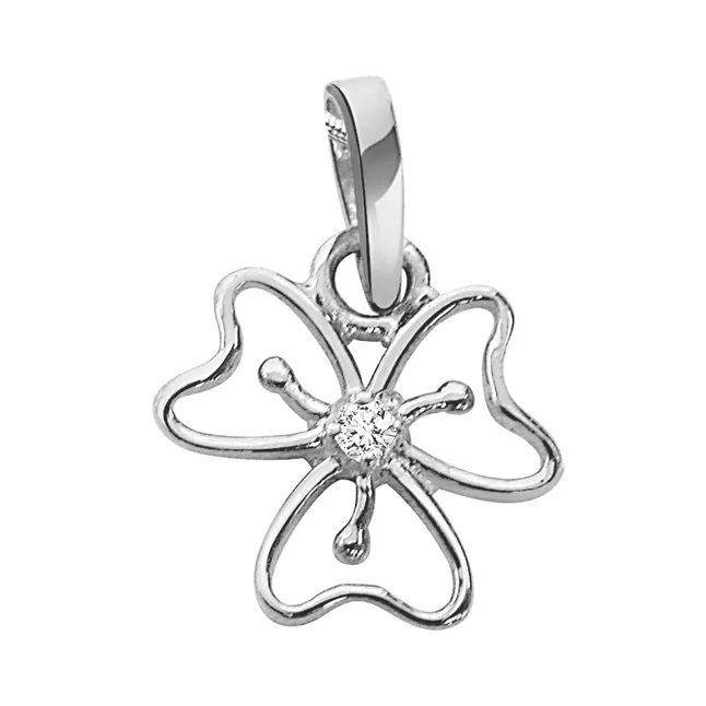 Floral Fusion - Diamond & Silver Pendant with 18 IN Chain (SDP15)