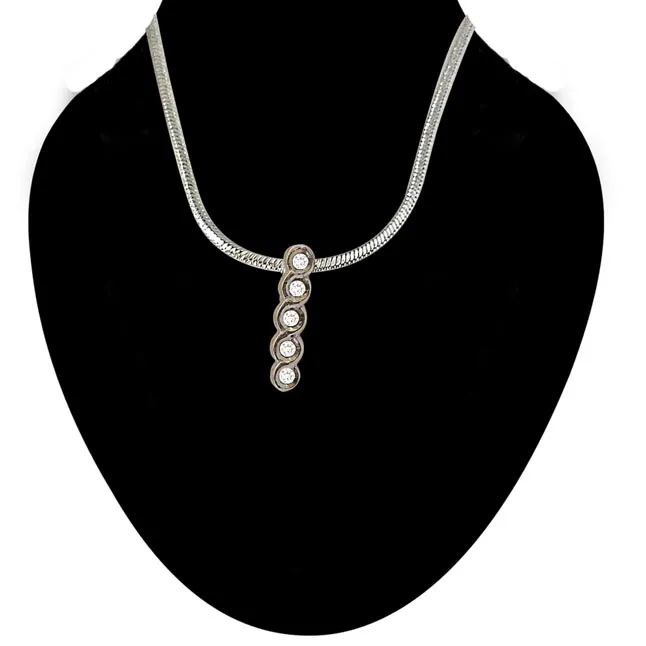 Silver String - Real Diamond & Sterling Silver Pendant with 18 IN Chain (SDP150)