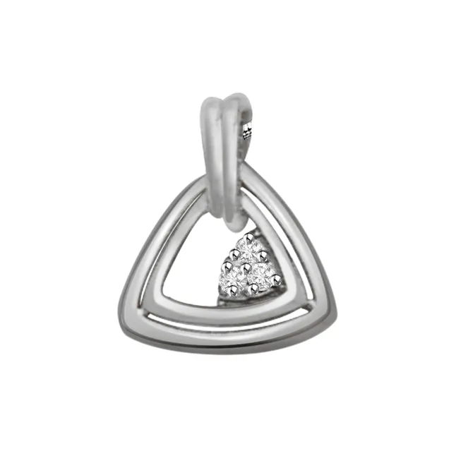 Triangle of Love - Real Diamond & Sterling Silver Pendant with 18 IN Chain (SDP151)