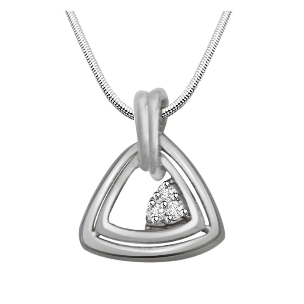 Triangle of Love - Real Diamond & Sterling Silver Pendant with 18 IN Chain (SDP151)