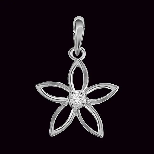 Flowers Bring Smiles - Real Diamond & Sterling Silver Pendant with 18 IN Chain (SDP160)