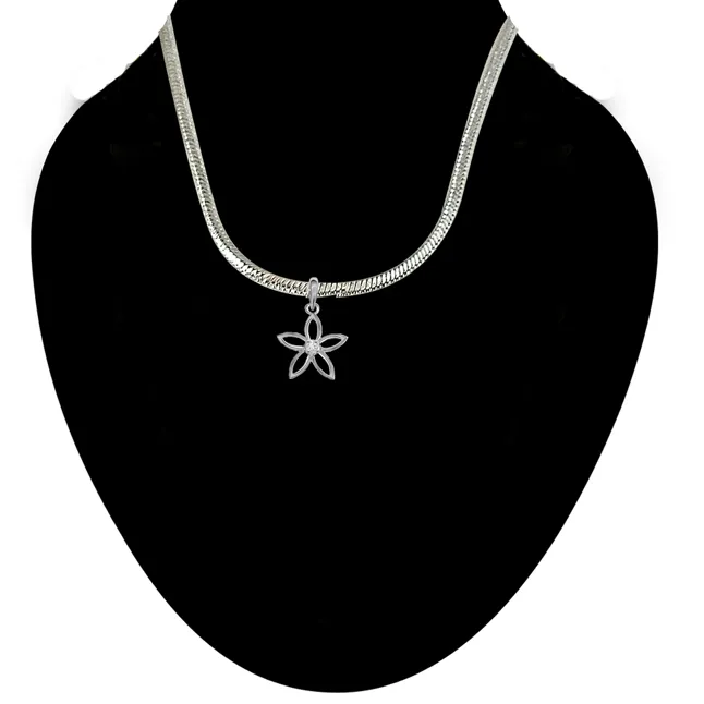 Flowers Bring Smiles - Real Diamond & Sterling Silver Pendant with 18 IN Chain (SDP160)
