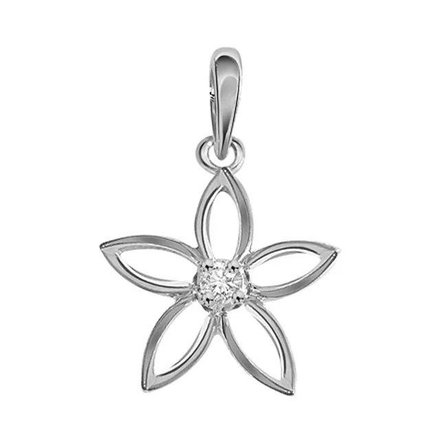 Flowers Bring Smiles - Real Diamond & Sterling Silver Pendant with 18 IN Chain (SDP160)