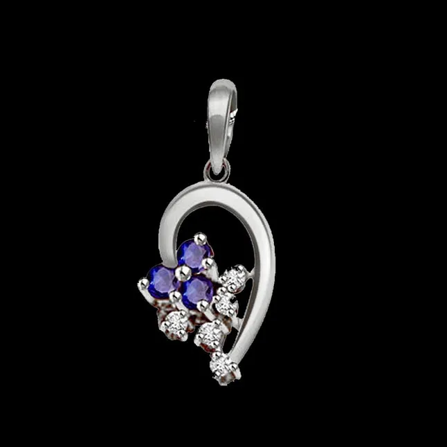 Bunch of Stars - Sapphire, Real Diamond & Sterling Silver Pendant with 18 IN Chain (SDP171)