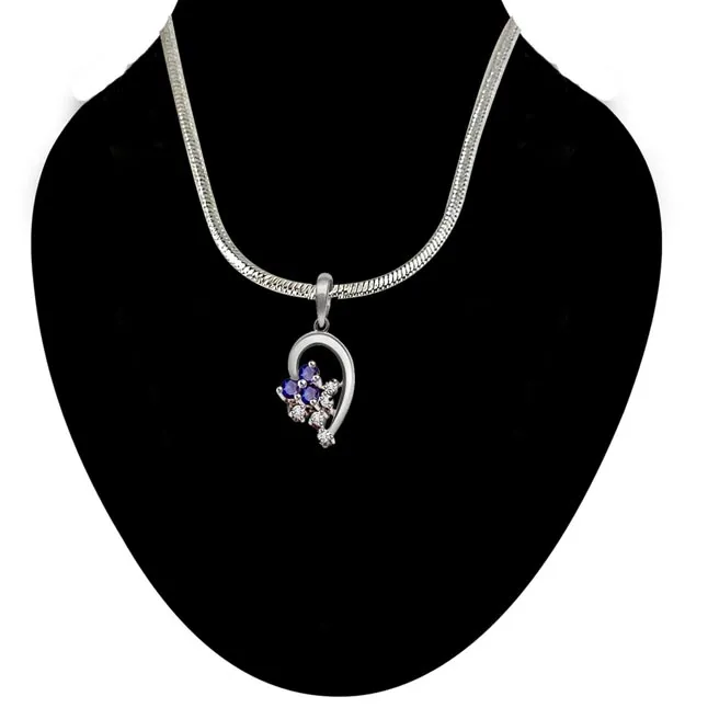 Bunch of Stars - Sapphire, Real Diamond & Sterling Silver Pendant with 18 IN Chain (SDP171)