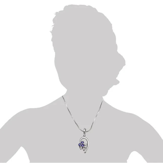 Bunch of Stars - Sapphire, Real Diamond & Sterling Silver Pendant with 18 IN Chain (SDP171)