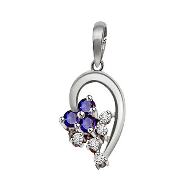 Bunch of Stars - Sapphire, Real Diamond & Sterling Silver Pendant with 18 IN Chain (SDP171)