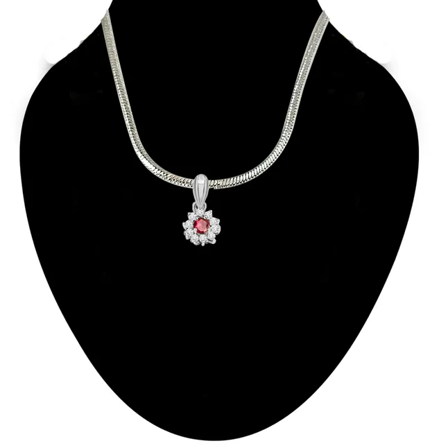 Star of The Show - Ruby, Real Diamond & Sterling Silver Pendant with 18 IN Chain (SDP172)