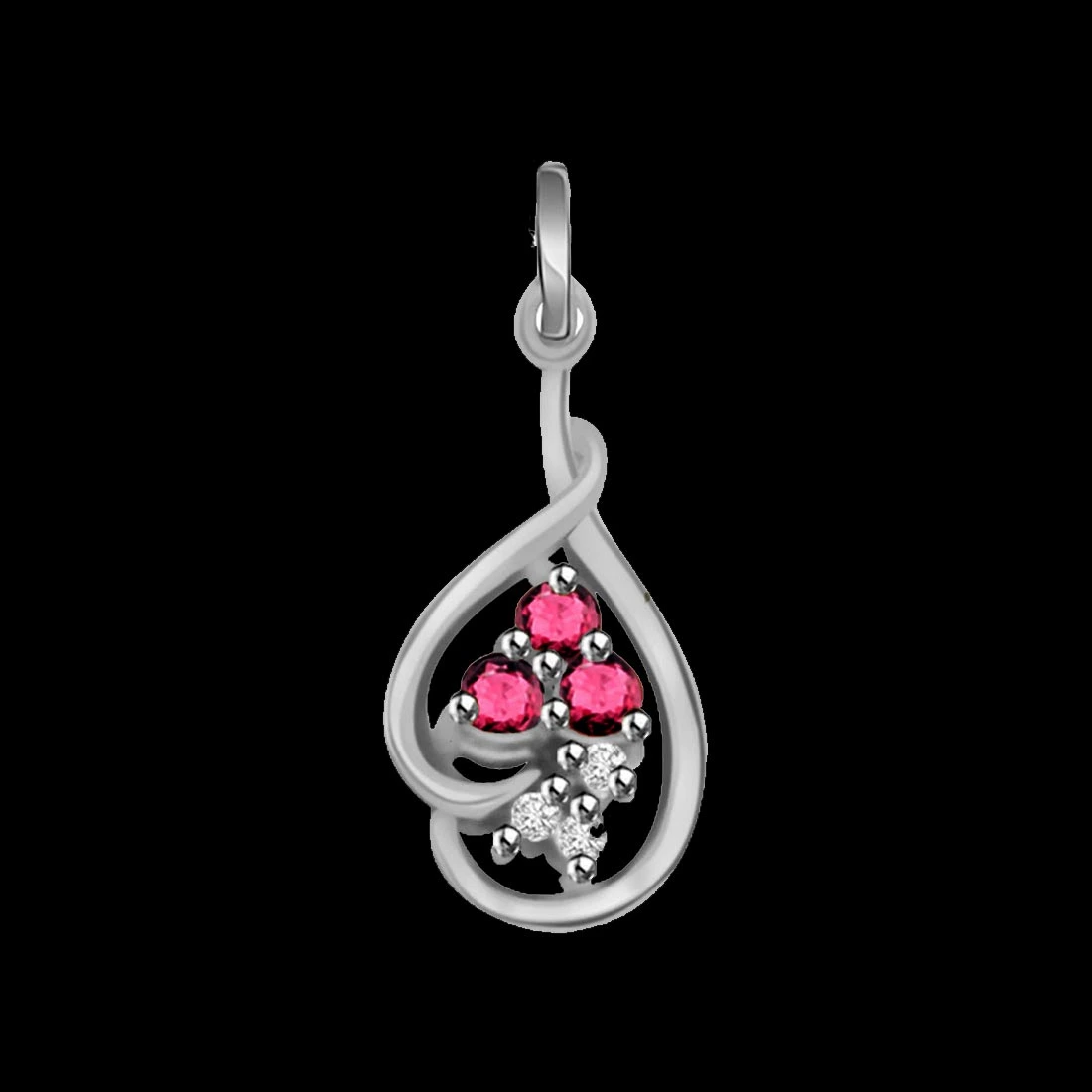 Trinking Love - Real Diamond, Red Ruby & Sterling Silver Pendant with 18 IN Chain (SDP173)