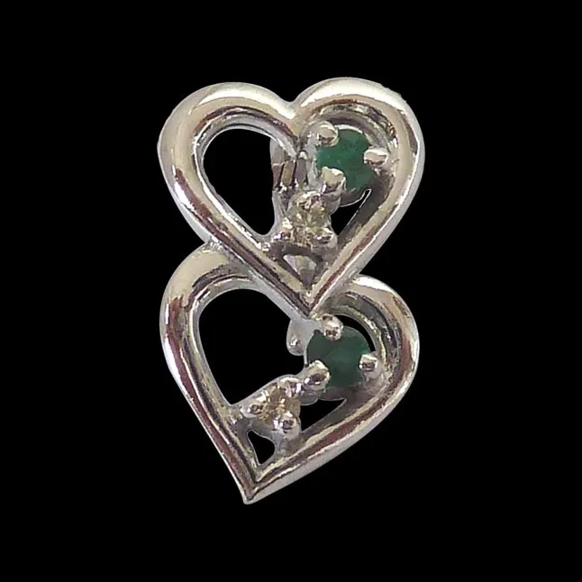 Lifetime of Love - Real Diamond Green Emerald & Silver Pendant with 18 IN Chain (SDP174)