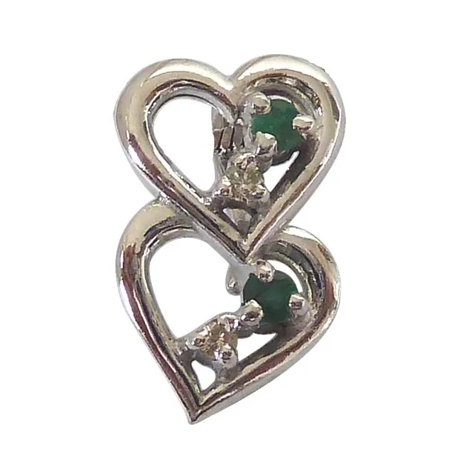 Lifetime of Love - Real Diamond Green Emerald & Silver Pendant with 18 IN Chain (SDP174)