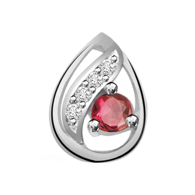 Bowl of Fun - Red Ruby, Real Diamond & Sterling Silver Pendant with 18 IN Chain (SDP175)