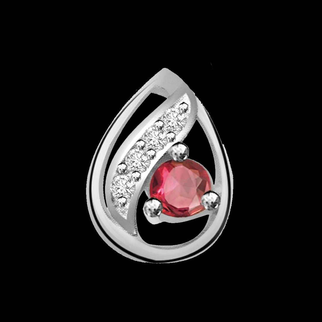 Bowl of Fun - Red Ruby, Real Diamond & Sterling Silver Pendant with 18 IN Chain (SDP175)