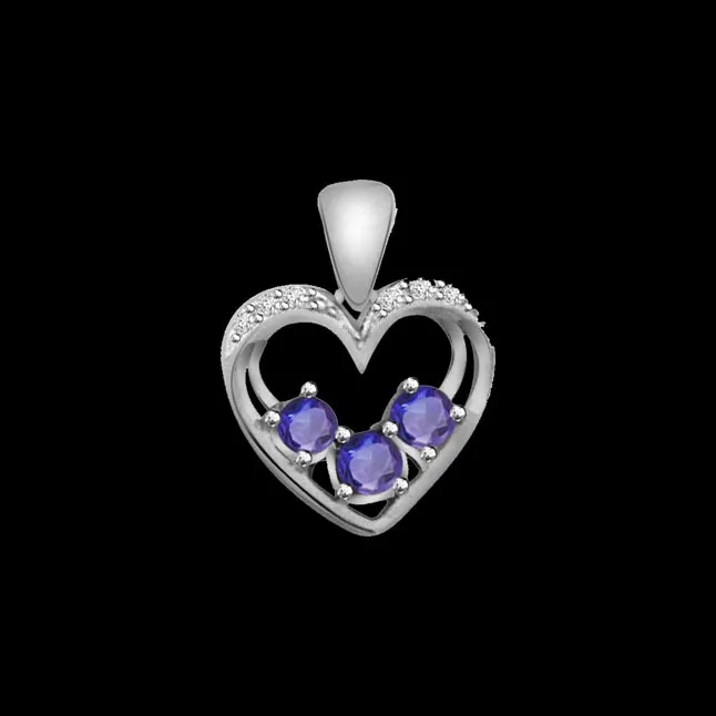 Kind Hearted - Real Diamond, Sapphire & Sterling Silver Pendant with 18 IN Chain (SDP176)