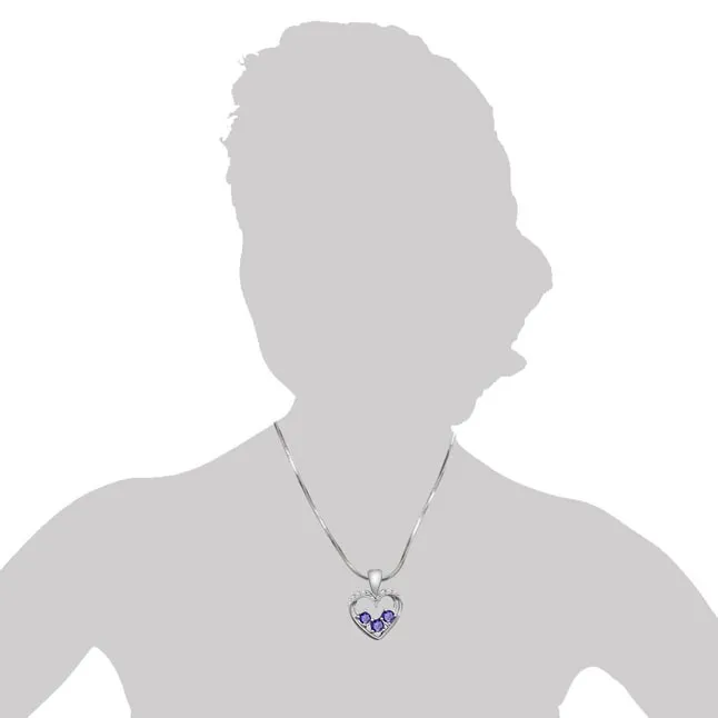 Kind Hearted - Real Diamond, Sapphire & Sterling Silver Pendant with 18 IN Chain (SDP176)