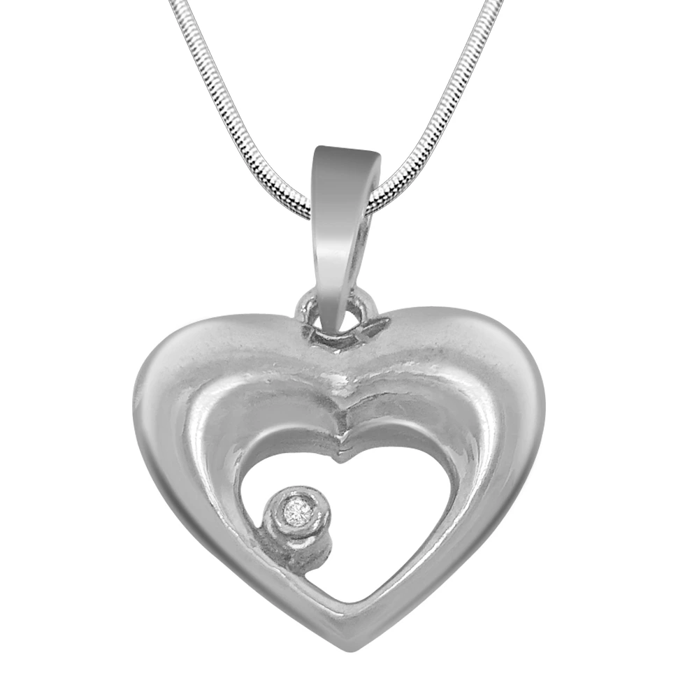 Heart & Soul - Real Diamond & Sterling Silver Pendant with 18 IN Chain (SDP178)