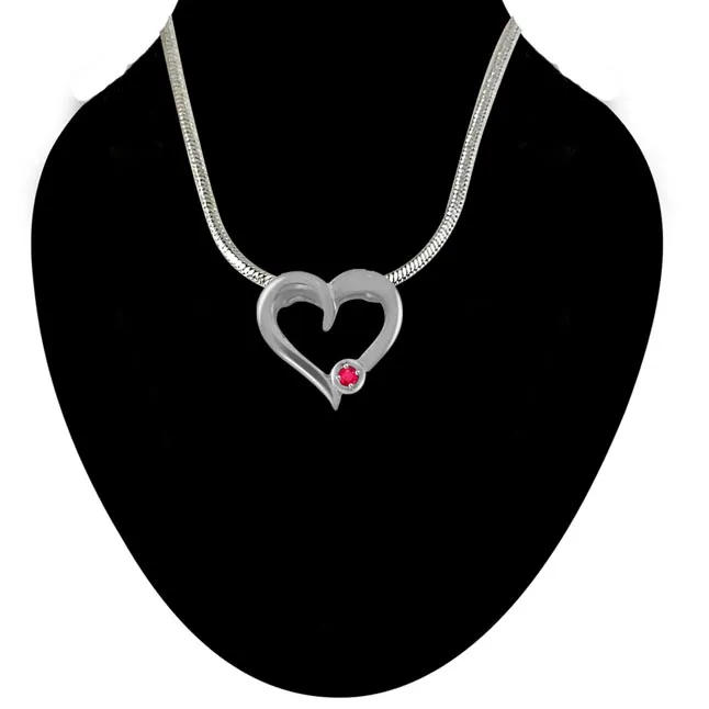 Piece of My Heart - Real Red Ruby & Sterling Silver Pendant with 18 IN Chain (SDP179)