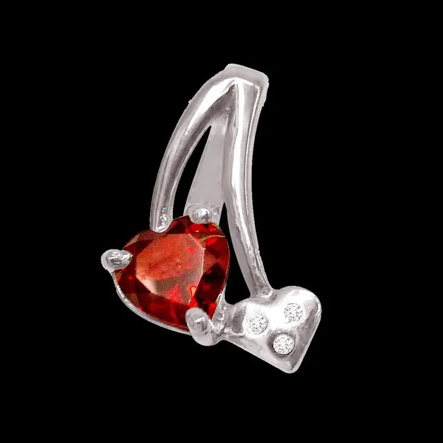 Magical Touch - Real Diamond, Red Garnet & Sterling Silver Pendant with 18 IN Chain (SDP183)
