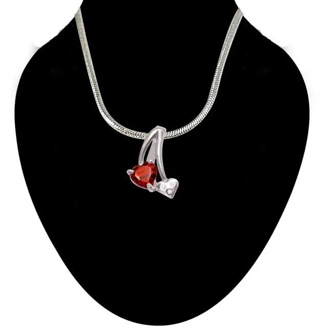 Magical Touch - Real Diamond, Red Garnet & Sterling Silver Pendant with 18 IN Chain (SDP183)