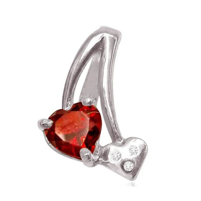 Magical Touch - Real Diamond, Red Garnet & Sterling Silver Pendant with 18 IN Chain (SDP183)