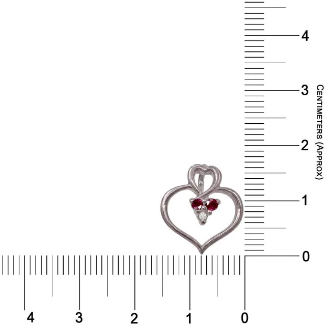 Rosy Heart - Real Diamond, Red Ruby & Sterling Silver Pendant with 18 IN Chain (SDP184)