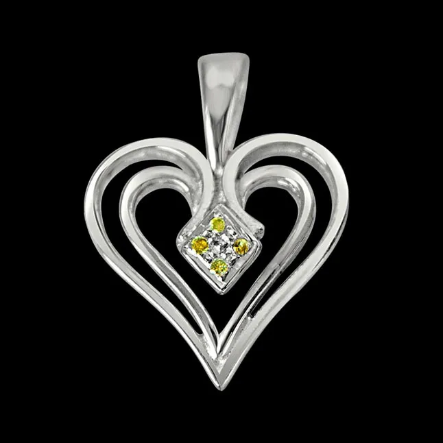 Dual Heart - Real Diamond & Sterling Silver Pendant with 18 IN Chain (SDP185)