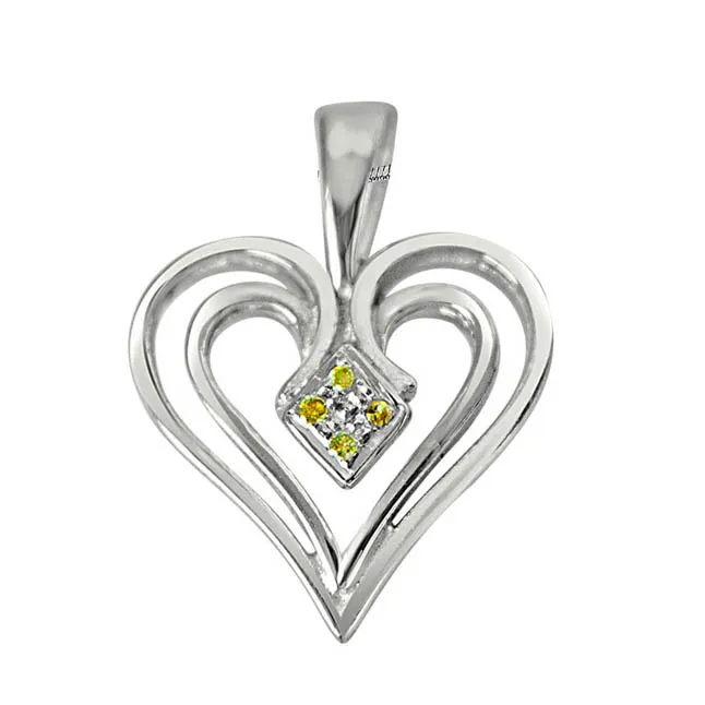 Dual Heart - Real Diamond & Sterling Silver Pendant with 18 IN Chain (SDP185)