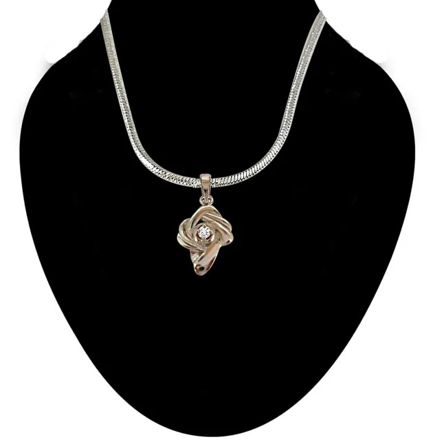 Royal Texture - Real Diamond & Sterling Silver Pendant with 18 IN Chain (SDP191)