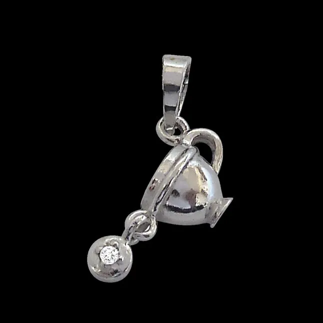 Diamond Cup - Real Diamond & Sterling Silver Pendant with 18 IN Chain (SDP198)