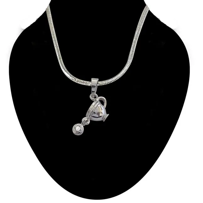 Diamond Cup - Real Diamond & Sterling Silver Pendant with 18 IN Chain (SDP198)